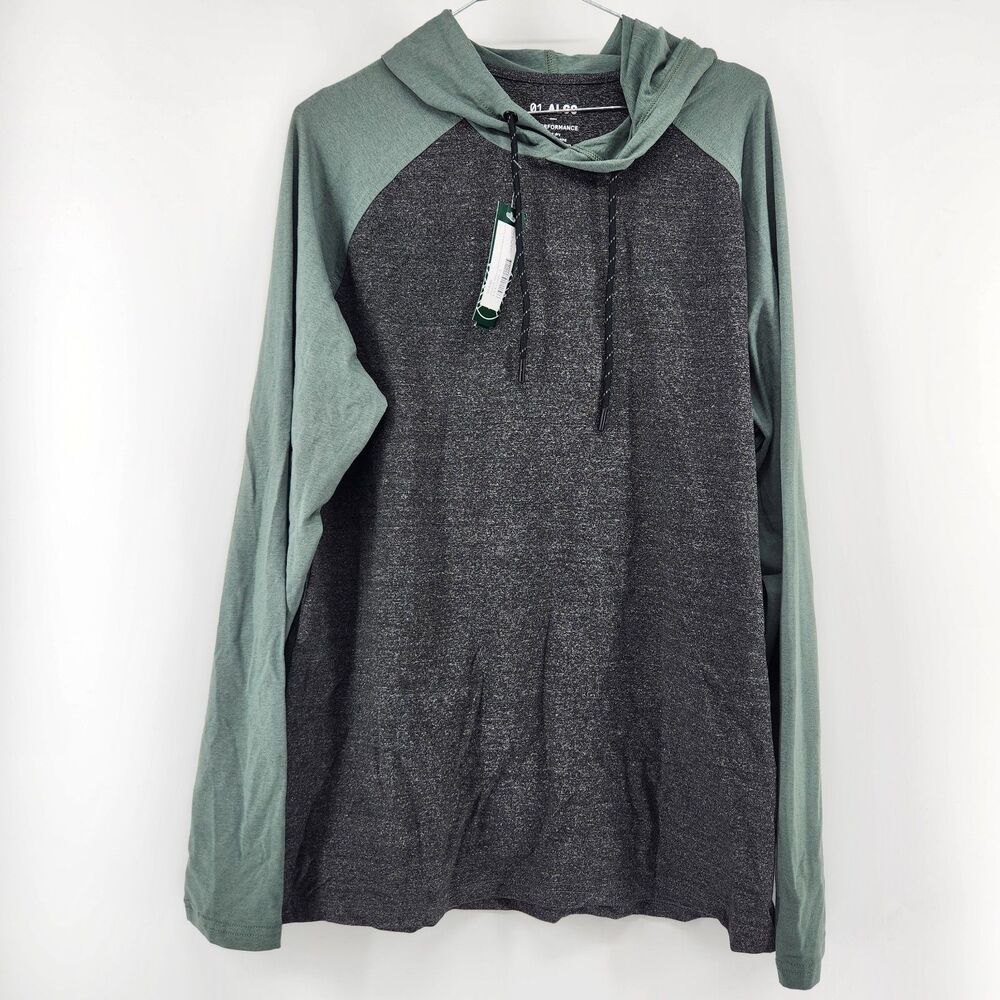 01.Algo Men's Dark Green AlgoFlex‎ Colorblock Performance Hoodie NWOT